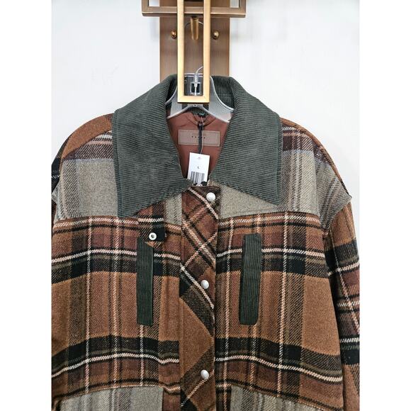 Anthropologie BlankNYC Brown Green Situationship Plaid Shirt Jacket NWT Size L - Picture 9 of 16